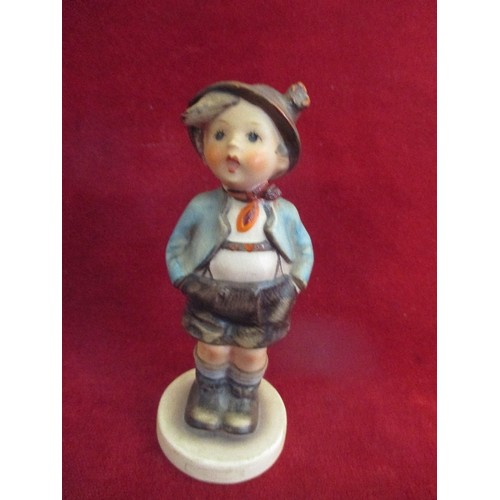 2 - A VINTAGE CERAMIC GOEBEL FIGURE  - SWISS BOY - SOME RESTORATION TO HAT - 15CM - V MARK WITH BEE & WE... 