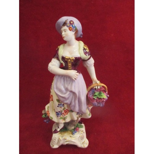 4 - A FINE GERMAN PORCELAIN FIGURE OF A LADY WITH A BASKET, HAND DECORATED -  BY RUDOLF KAMMER VOLKSTEDT... 