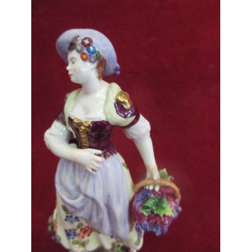 4 - A FINE GERMAN PORCELAIN FIGURE OF A LADY WITH A BASKET, HAND DECORATED -  BY RUDOLF KAMMER VOLKSTEDT... 