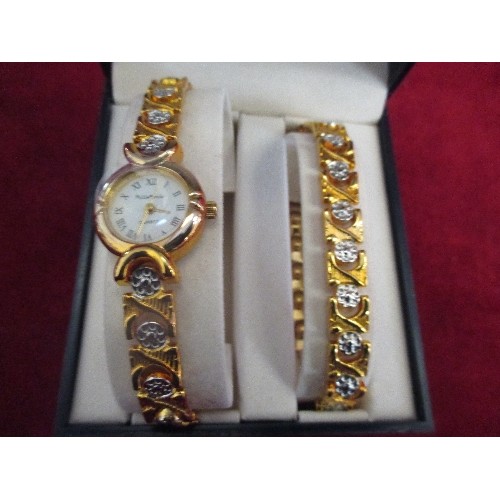 10 - PHILIP MERCIER QUARTZ LADIES WATCH WITH GILT & WHITE METAL STRAP TOGETHER WITH A MATCHING BRACELET -... 