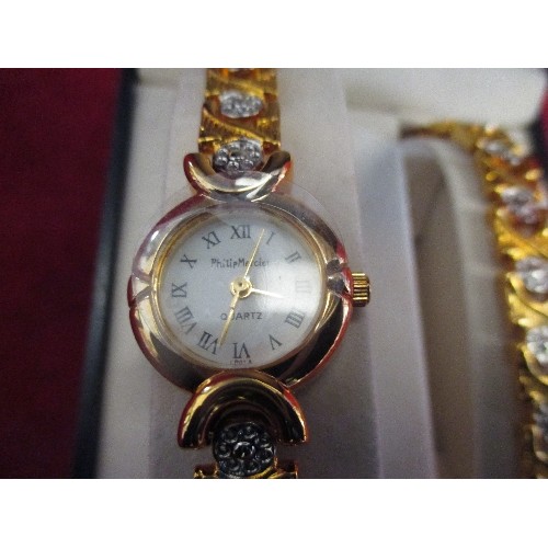 10 - PHILIP MERCIER QUARTZ LADIES WATCH WITH GILT & WHITE METAL STRAP TOGETHER WITH A MATCHING BRACELET -... 