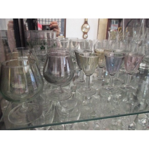 64 - 2 X SHELVES OF DRINKING GLASSES - WINE, SPIRIT, LIQUEUR ETC