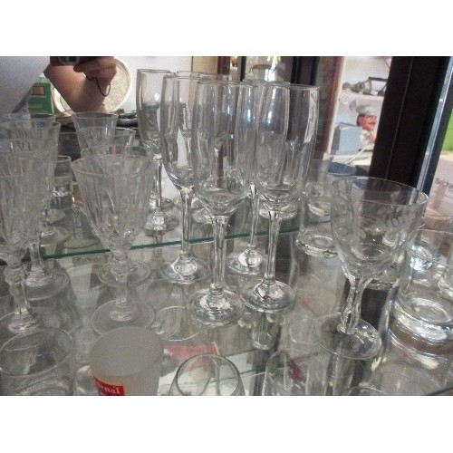 64 - 2 X SHELVES OF DRINKING GLASSES - WINE, SPIRIT, LIQUEUR ETC