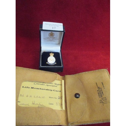 17 - ARMED FORCES VETERAN ENAMEL BADGE - BELONGED TO ALBERT LEACH - WITH LIFE MEMBERSHIP CARD 4TH BATTALI... 