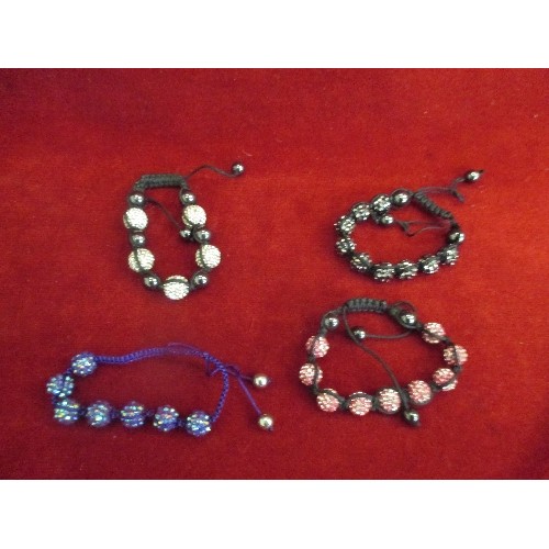 18 - 4 X HEMATITE SHAMBALLA BRACELETS IN PINKS, PURPLE, BLACK AND SILVER COLOURS