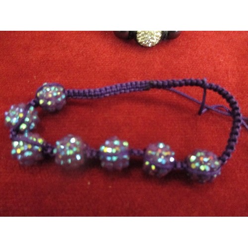 18 - 4 X HEMATITE SHAMBALLA BRACELETS IN PINKS, PURPLE, BLACK AND SILVER COLOURS