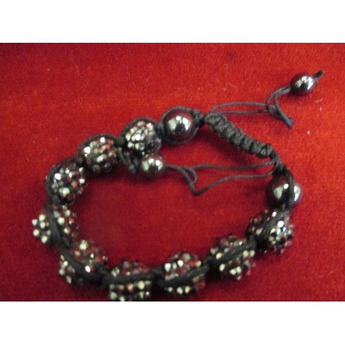 18 - 4 X HEMATITE SHAMBALLA BRACELETS IN PINKS, PURPLE, BLACK AND SILVER COLOURS