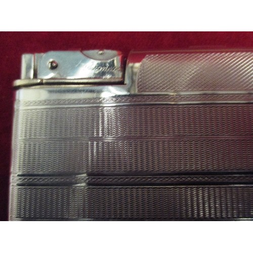 26 - VINTAGE CHROME PLATED ENGINE TURNED CIGARETTE CASE AND LIGHTER BY SEIGNEUR - IN GOOD CONDITION WITH ... 