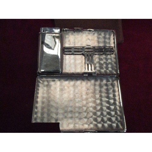 26 - VINTAGE CHROME PLATED ENGINE TURNED CIGARETTE CASE AND LIGHTER BY SEIGNEUR - IN GOOD CONDITION WITH ... 