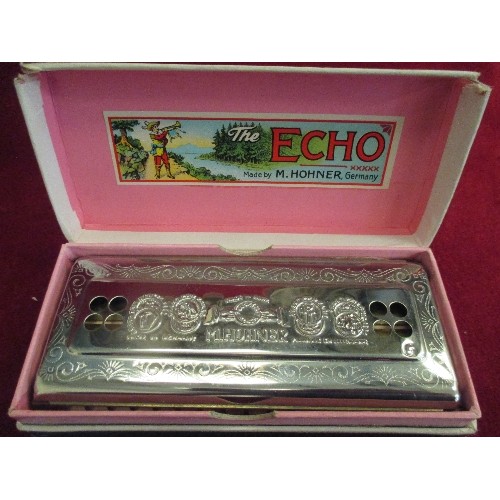 31 - M HOHNER GERMANY ECHO HARP - HARMONICA WITH BELL METAL REEDS IN ORIGINAL BOX