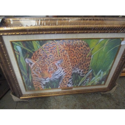 59 - FRAMED LIMITED EDITION 6/50 OF A JAGUAR BY STEPHEN GAYFORD IN GILT FRAME - 80CM X 62CM - BRAND NEW I... 