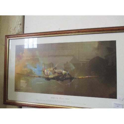 61 - FRAMED AND GLAZED PRINT OF A SPITFIRE PLANE BY BARRIE A F CLARK