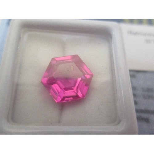 37 - ORIGINAL LABORATORY MADE PINK SAPPHIRE, 10.40CT WITH CERTIFICATE