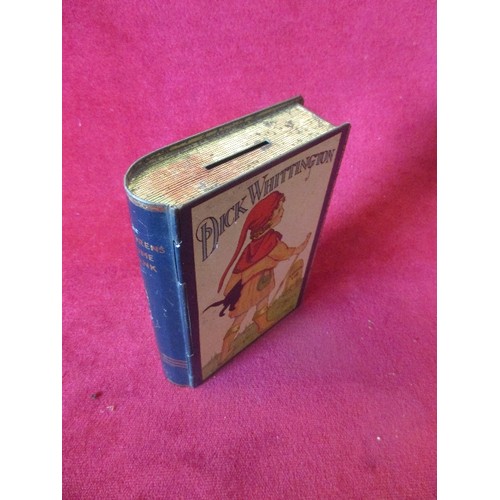 85 - CIRCA 1930'S TIN CHILDRENS HOME BANK WITH DICK WHITTINGTON DESIGN - GOOD CONDITION