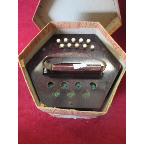 380 - AN EARLY 20TH CENTURY 20 BUTTON CONCERTINA IN ITS ORIGINAL BOX