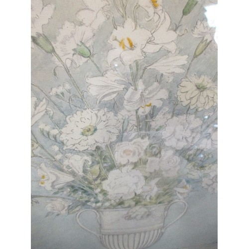 163 - 1930'S PENCIL AND WATERCOLOUR OF FLOWERS IN A VASE BY FLORENCE HOLMS 1927 - EXHIBITION DETAILS VERSO... 