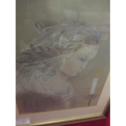 164 - PENCIL & CRAYON DRAWING OF YOUNG LADY WITH CANDLE - SIGNED SYLVIA MEEK '93 - 30CM X 38CM