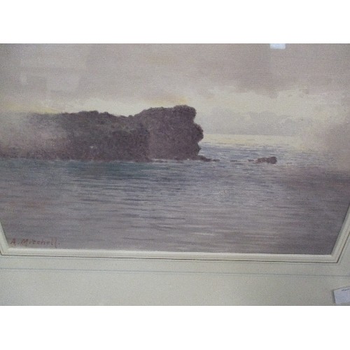 160 - ALFRED MITCHELL (1861 - 1948) SIGNED ATMOSPHERIC COASTAL SCENE - WATERCOLOUR - PROBABLY CORNISH COAS... 