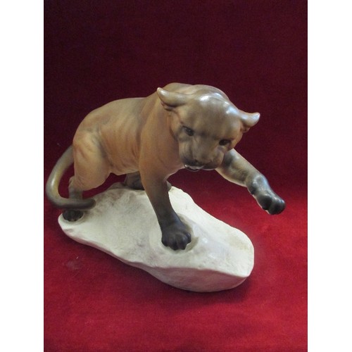 246 - LARGE BESWICK LIONESS ON A ROCKY OUTCROP, FANGS BARED , INCISED NUMBER 1702 - 33CM X 23CM