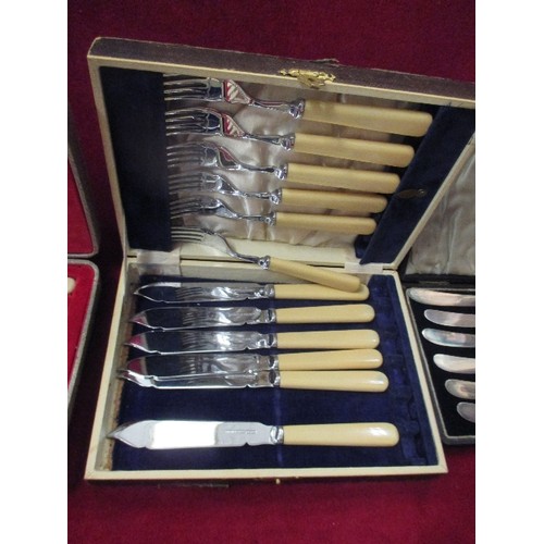 191 - BOXED VINTAGE CUTLERY INCLUDING 2 SETS OF FISH KNIVES AND A SET OF BUTTER KNIVES