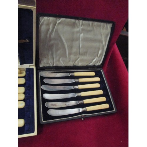 191 - BOXED VINTAGE CUTLERY INCLUDING 2 SETS OF FISH KNIVES AND A SET OF BUTTER KNIVES