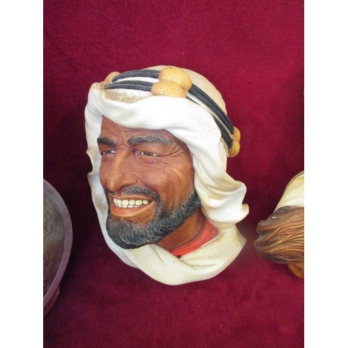 305 - 3 RETRO 1960'S BOSSONS ENGLAND PLASTER WALL ORNAMENTS OF ARABS, 2 WITH ORIGINAL TAGS