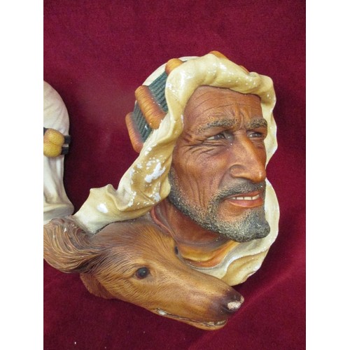 305 - 3 RETRO 1960'S BOSSONS ENGLAND PLASTER WALL ORNAMENTS OF ARABS, 2 WITH ORIGINAL TAGS