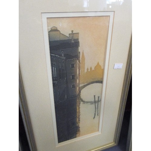 187 - SET OF 4 PRINTS OF VENICE CANAL SCENES - FRAMED AND GLAZED - 45CM X 28CM