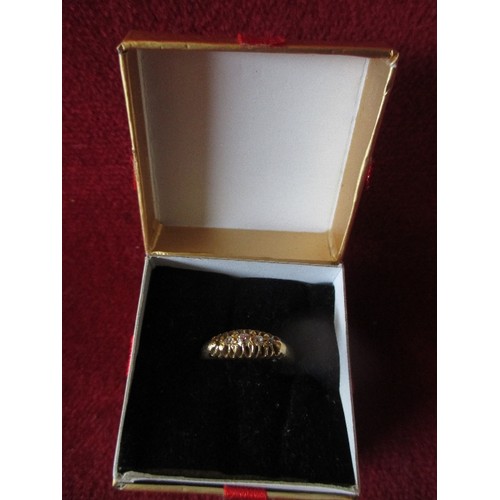 63 - ANTIQUE 18CT GOLD RING SET WITH 4 GRADUATED DIAMONDS (ORIGINALLY 5)  - APPROX 0.1 CARAT - 3 GRAMS