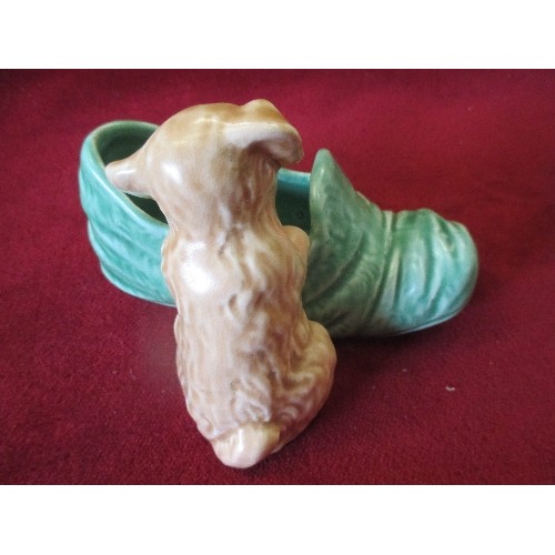 4 - SYLVAC PUPPY WITH GREEN SLIPPER VASE - MODEL 2051