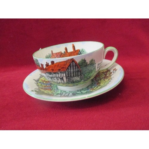 270 - CROWN DEVON OLDE ENGLAND LARGE BREAKFAST CUP & SAUCER - CUP 12CM DIA