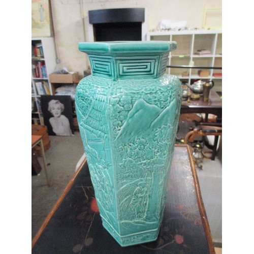 268 - A SUPERB LATE 19TH CENTURY AESTHETIC MOVEMENT BRETBY VASE OF HEXAGONAL FORM THE SIDE PANELS WITH INC... 