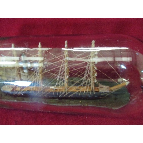 176 - MID 20TH CENTRURY HAND BUILT SHIP IN A BOTTLE WITH A SMALLER SHIP IN THE NECK TOGETHER WITH AN UNUSU... 