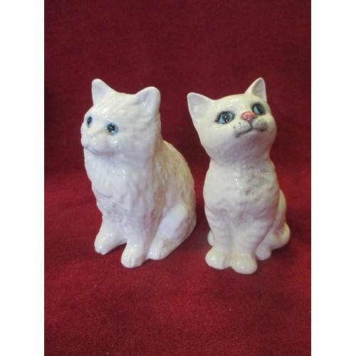 7 - BESWICK POTTERY WHITE SEATED CAT FIGURE WITH BLUE EYES - 10CM - WITH A BESWICK BOX, TOGETHER WITH A ... 