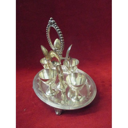 130 - SILVER PLATED EGG CRUET ON STAND BY BENETFINK, LONDON, CHEAPSIDE