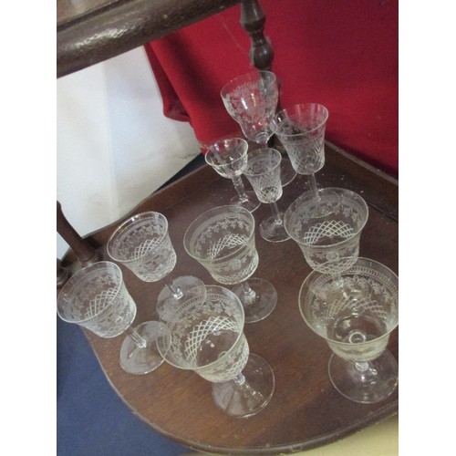 229 - GOOD SET OF 6 EDWARDIAN CUT AND ETCHED 