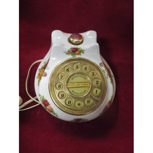 233A - VINTAGE RETRO ROYAL ALBERT BONE CHINA, OLD COUNTRY ROSES TELEPHONE -  PUSH BUTTON DIAL