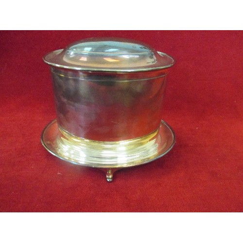 134 - EARLY 20TH CENTURY SILVER PLATED OVAL BISCUIT BARREL BY LLOYD, PAINE & ARIEL, MANCHESTER - ON 4 FEET... 