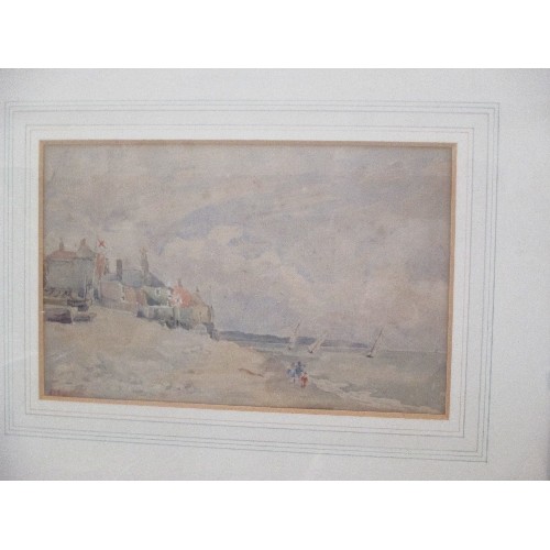 158 - EARLY 20TH CENTURY WATERCOLOUR OF A COASTAL SCENE WITH YACHTS AT SEA - SOME FADING AND SIGNATURE IND... 