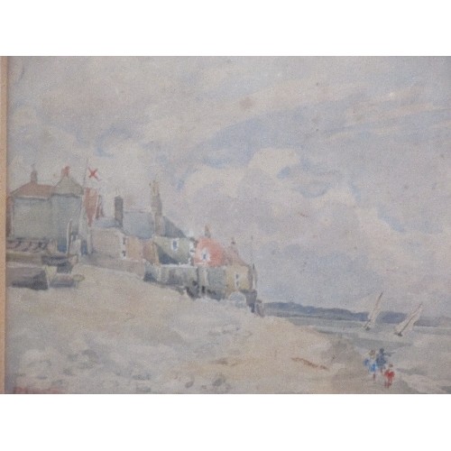 158 - EARLY 20TH CENTURY WATERCOLOUR OF A COASTAL SCENE WITH YACHTS AT SEA - SOME FADING AND SIGNATURE IND... 