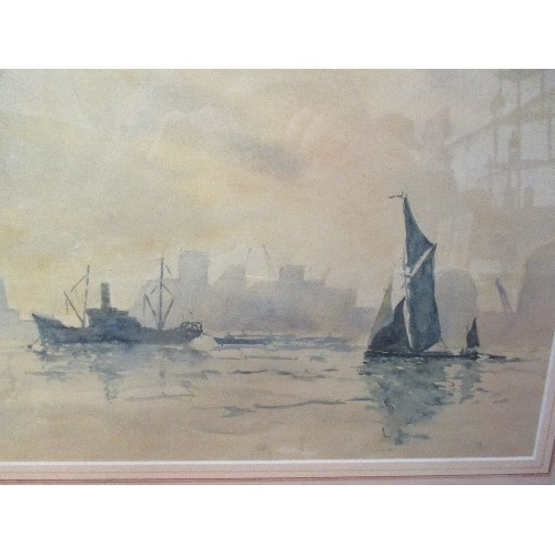 159 - FIRST HALF OF 20TH CENTURY WATERCOLOUR OF TUG BOAT AND BARGE - PROBABLY THE THAMES - SIGNED 