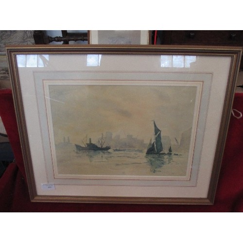 159 - FIRST HALF OF 20TH CENTURY WATERCOLOUR OF TUG BOAT AND BARGE - PROBABLY THE THAMES - SIGNED 