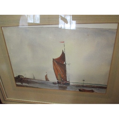 169 - 2 WATERCOLOURS - 20TH CENTURY -COASTAL SCENE AND RIVER WITH SAIL BOATS - UNSIGNED BUT NOT EXAMINED O... 