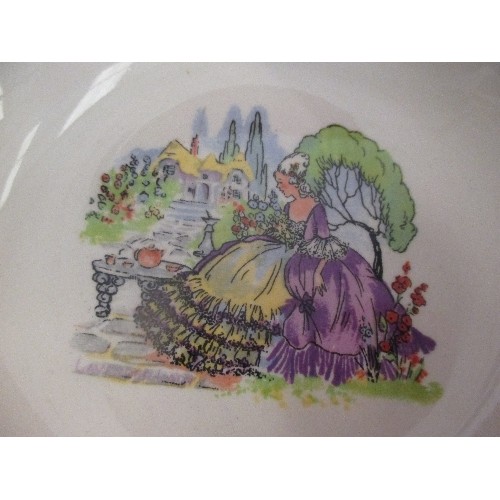 245 - SET OF 6 CIRCA 1930'S FRUIT BOWLS WITH CRINOLINE LADY IN A GARDEN, MARKED 