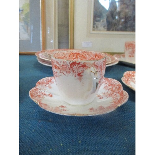 256 - A VERY PRETTY FOLEY WILEMAN, PRE SHELLEY PART TEASET, LILY FERN PATTERN, SCALLOPED SAUCERS - 15 PIEC... 