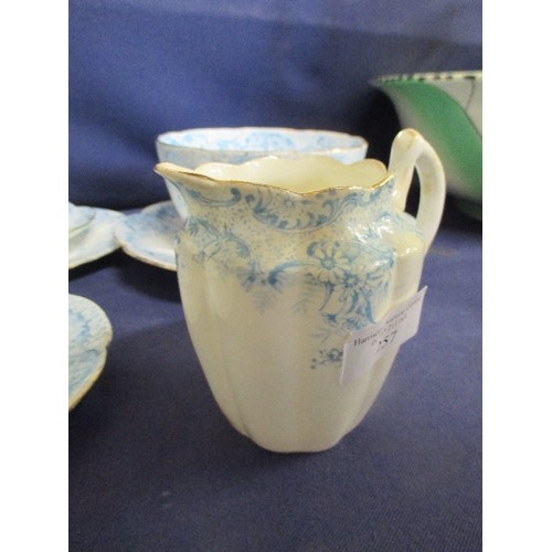 257 - A VERY PRETTY FOLEY WILEMAN, PRE SHELLEY TEASET, LILY FERN PATTERN IN PALE BLUE, SCALLOPED SAUCERS -... 