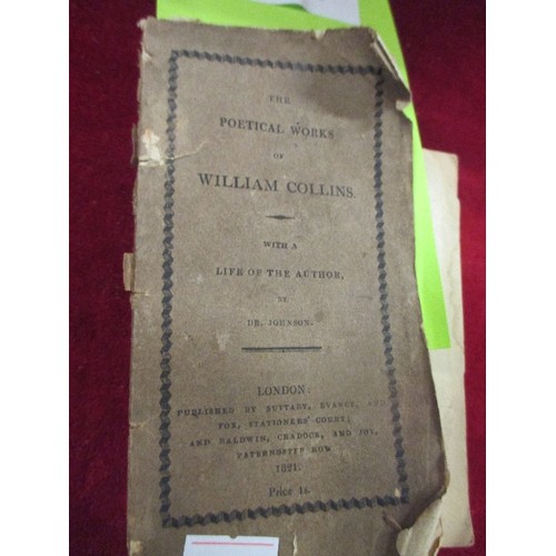 280 - FIVE ANTIQUARIAN BOOKS INCLUDING THE POETICAL WORKS OF WILLIAM COLLINS WITH A LIFE OF THE AUTHOR BY ... 