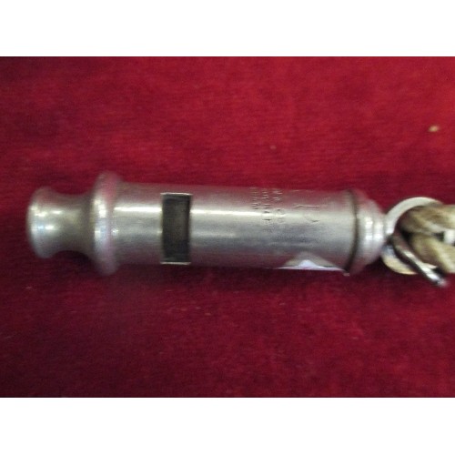 105 - WWII VINTAGE J HUDSON & CO, HOCKLEY, BIRM, A.R.P. WHISTLE ON CORD