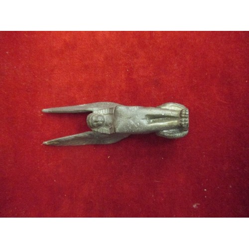 109 - AN EARLY 20TH CENTURY BASE METAL WINGED SPHINX - POSSIBLY A CAR MASCOT - (ROLLAND-PILAIN?) - 14CM