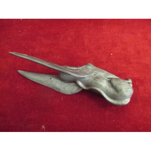 109 - AN EARLY 20TH CENTURY BASE METAL WINGED SPHINX - POSSIBLY A CAR MASCOT - (ROLLAND-PILAIN?) - 14CM